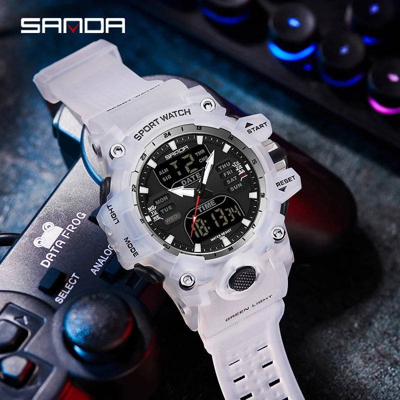 SANDA Men Sports Watches Dual Display Analog Digital LED Electronic