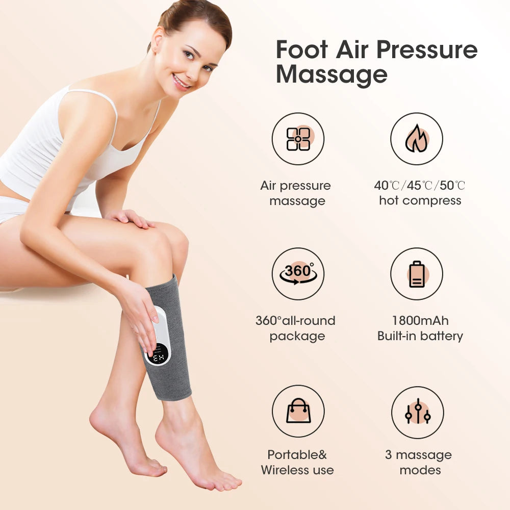 Eletric Air Pressure Calf Massager 3 Mode Wireless Feet Leg Airbag Hot Compress Massage Blood Circulation Calf Muscle Relax